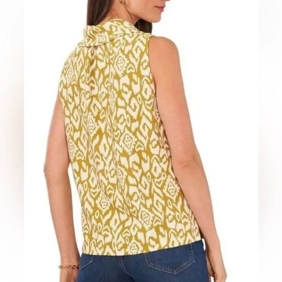 Vince Camuto Olive Green White Cowl Neck Sleeveless Casual Blouse Tops M - Picture 3 of 8